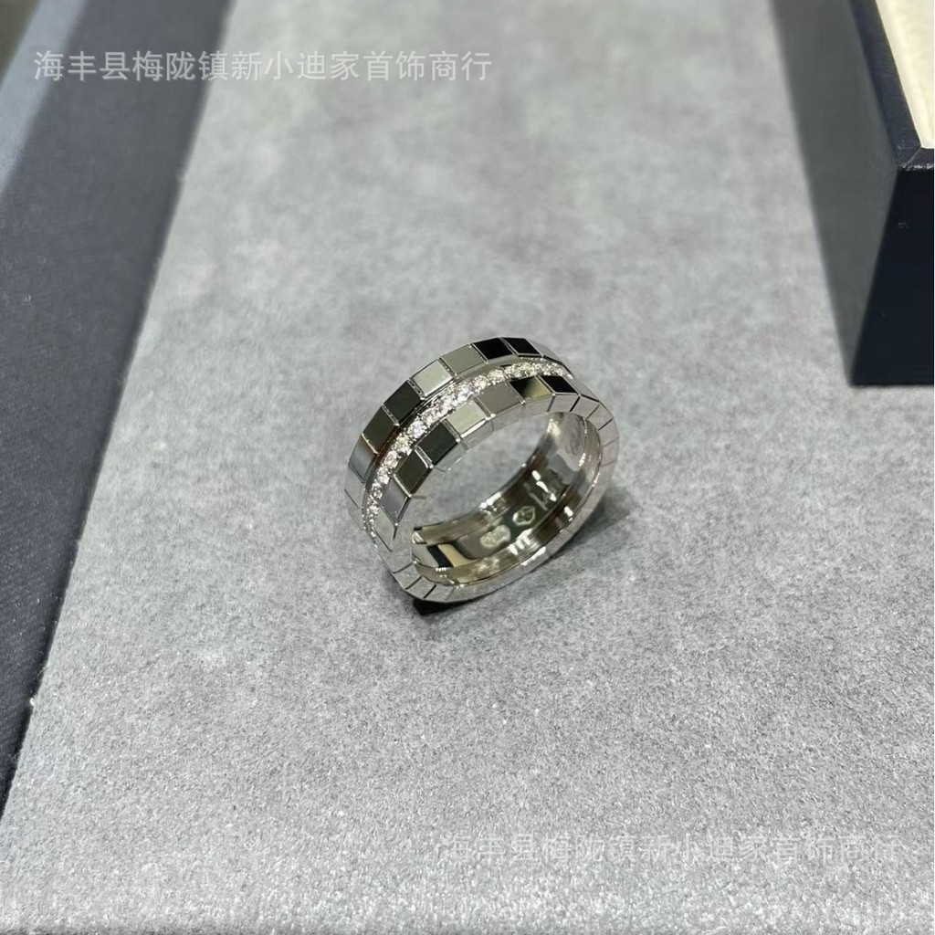 V Gold ice cube ring with thick gold plating CNC Wide diamond-encrusted hollow stackable rings