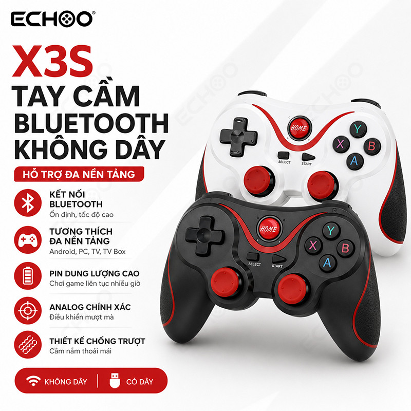 Tay Cầm Chơi Game Bluetooth X3S Không Dây Cho Android iOS PC Smart TV Gamepad Wireless Controller