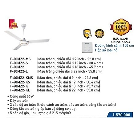 Quạt trần Panasonic 3 cánh màu trắng F-60MZ2 có hộp số