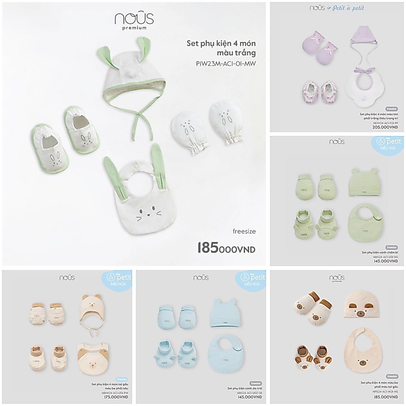 Set phụ kiện Nous - mũ , yếm , bao tay chân Nous cho trẻ sơ sinh