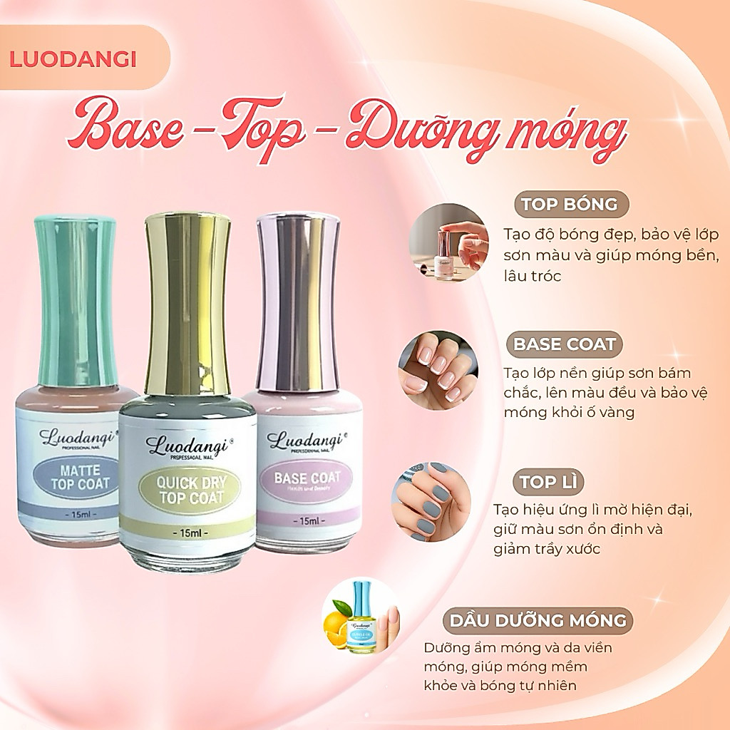 Sơn Bóng Nhanh Khô TOP COAT, BASE COAT, MATTE TOP COAT ( Top Lì) Tự Khô Không Cần Hơ Đèn