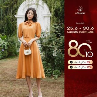 Đầm nữ HeraDG dáng xòe thiết kế cổ đức tay bồng trẻ trung nữ tính, chất tơ cao cấp SDPBD2006