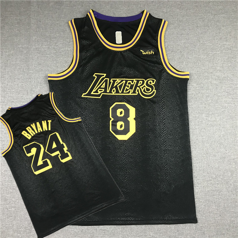 Lakers KOBEJersey Lakers Trước 8 Phía Sau 24 Đen Thêu Jersey Kobe American Vest Rắn In