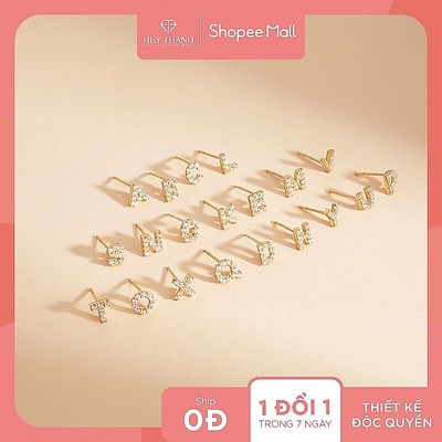 (LẺ 1 CHIẾC CHỮ CÁI) Bông Tai Vàng Vàng Hình Chữ Cái Thời Trang Gắn Đá CZ Cao Cấp Vàng Tây Huy Thanh Jewelry