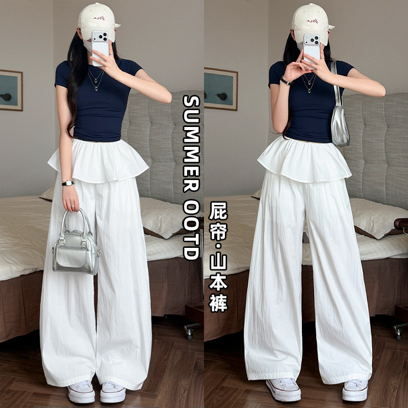 Yamamoto Quần Sàn Nữ Mùa Hè Eo Cao Phong Cách Lười Quần Thẳng Drap Chân Rộng Quần Yamamoto
