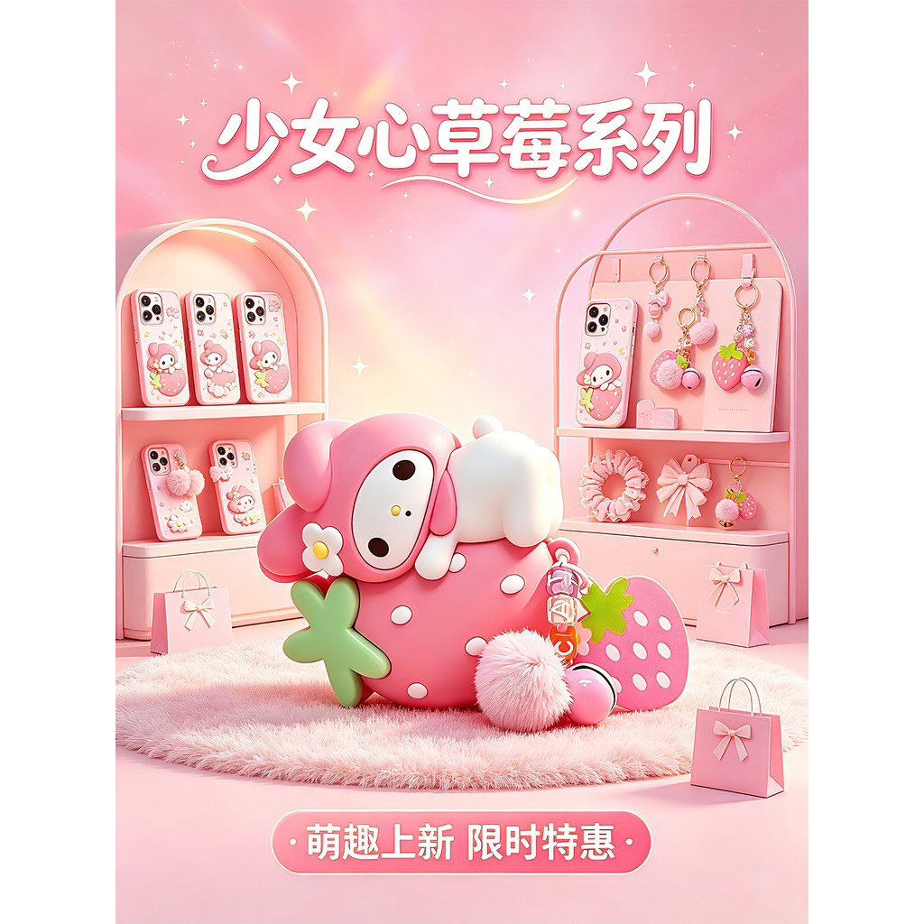 Thích hợp cho hộp bảo vệ airpodpro3 Vỏ tai nghe Apple airpod4 Phim hoạt hình Dâu hồng pro Vỏ thế hệ 