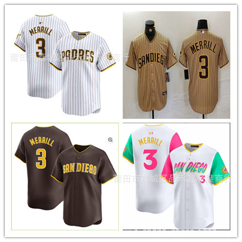 Giao hàng trong ngàySan Diego Padres San Diego Padres Nam 3 Merrill Đồng Phục Bóng Chày Jersey