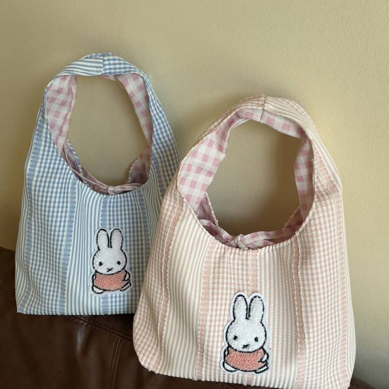 Cute Miffy Rabbit Check Pattern Bag Portable Portable Lunch Bag Lunch Box Bag Portable Small Carryin