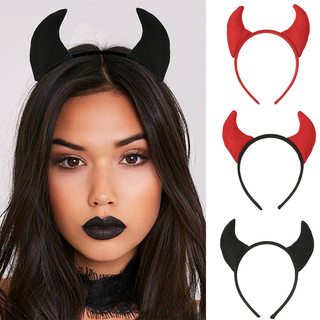 Mũ Halloween Bông Cotton 3D Sừng Quỷ Đỏ Vui Nhộn