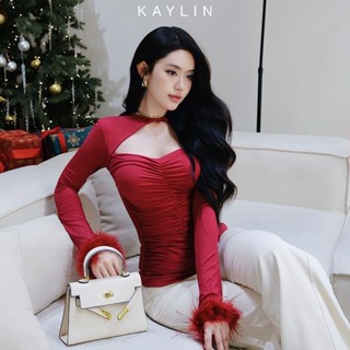 [SALE SỐC] Áo kiểu KAYLIN hỡ ngực tay dài phối lông chất vải thun lụa co giản phong cách gợi cảm - N2188