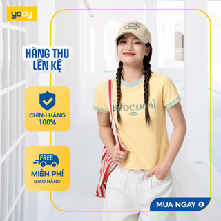   Áo thun nữ YODY dáng ringer baby tee in chữ Avocado 100% cotton trẻ trung hack dáng WYTS25S155
