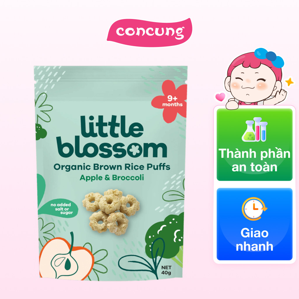 Bánh Puffs Gạo Lứt Hữu Cơ Little Blossom Vị Táo Và Bông Cải Xanh