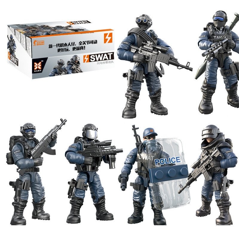 Sản phẩm mới Xiangjun SWAT Minifigure Weapon Boy Assembly Model Multi-Joint Third-Party Sand Table B