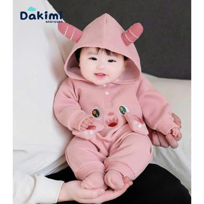 Bộ dài tay bé gái trai DAKIMI Lót Lông Nhung ấm áp, Bộ liền thân cho bé,Đồ đầy tháng cho bé 0-12M