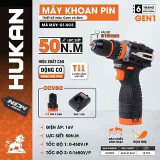  Máy Khoan Pin HUKAN G1-XC5 3 Chức Năng Có Búa Lực Siết 50Nm Động Cơ Lõi Đồng - Không Chổi Than 