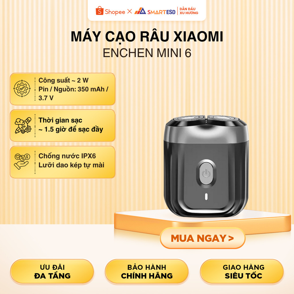 Máy Cạo Râu Enchen Mini 6 Lưỡi Dao Kép Siêu Mỏng,Chống Nước,Cạo Khô & Ướt |Bảo hành 12 tháng