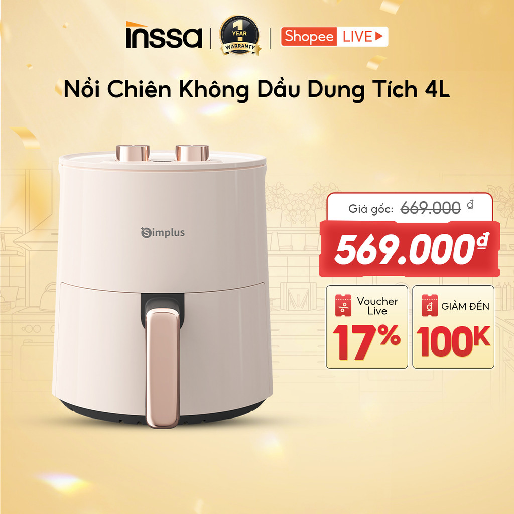 [Live giảm đến 17%] Inssa × Simplus Nồi Chiên Không Dầu Dung Tích 4L Công Suất 1300W KQZG007