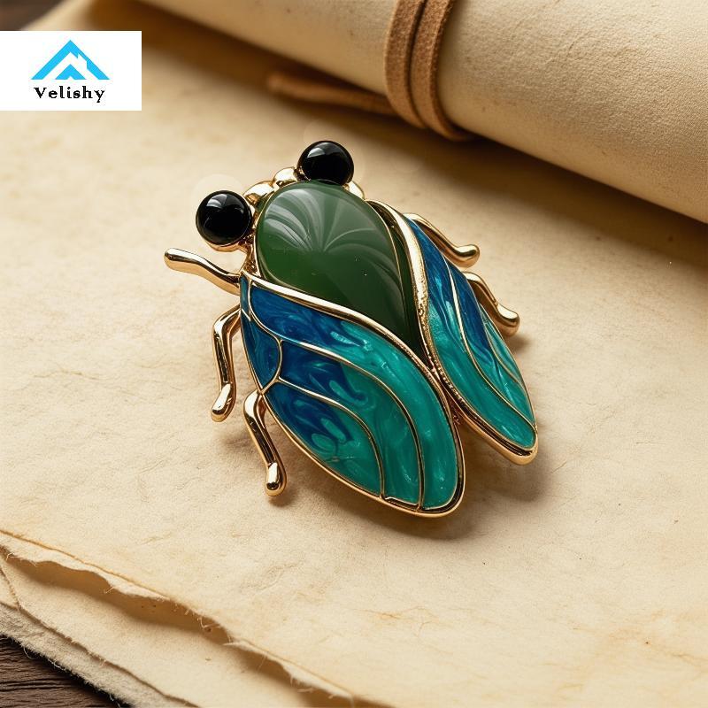 Velishy Vintage Cicada Thổ Cẩm Không Gây Dị Ứng An Toàn Côn Trùng Trang Sức Pin 1Pc Unisex Dành Cho 