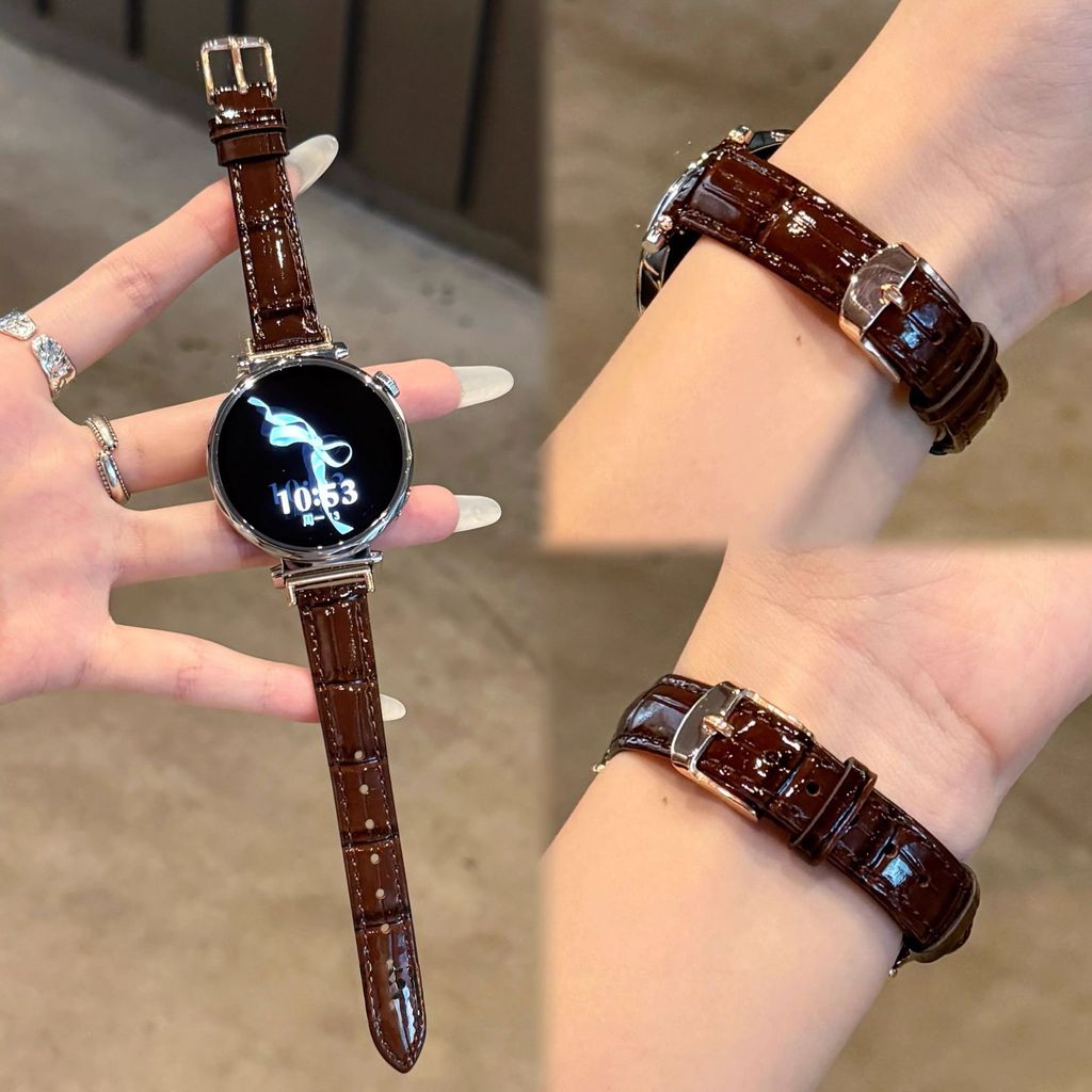 Thích hợp cho Huawei Cao Cấp Sense Họa Tiết Tre Da Bóng Dây Đồng Hồ watch4watch5GT4GT5GT6pro