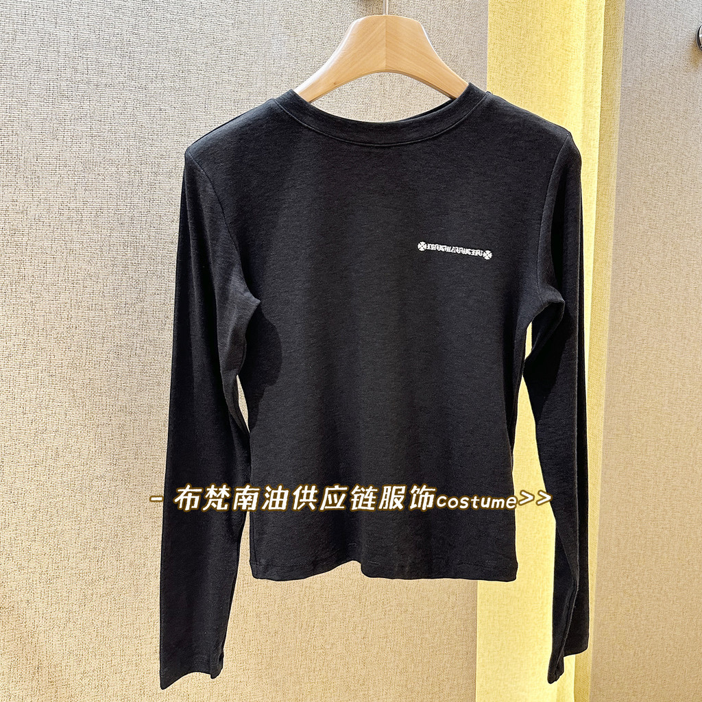 A5UL Black round-neck solid color letter print long sleeve T Women's T-shirt26New Spring/Summer Vers