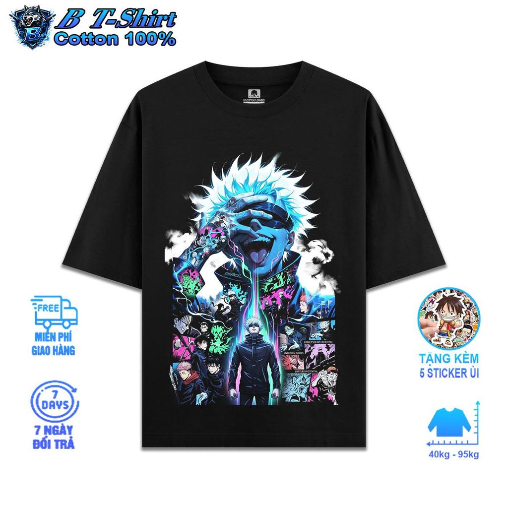 Áo Thun Cotton SATORU GOJO DESIGN ,Vải Cotton Xịn 250gsm, Form Oversize Từ 40-95kg, B Tshirt