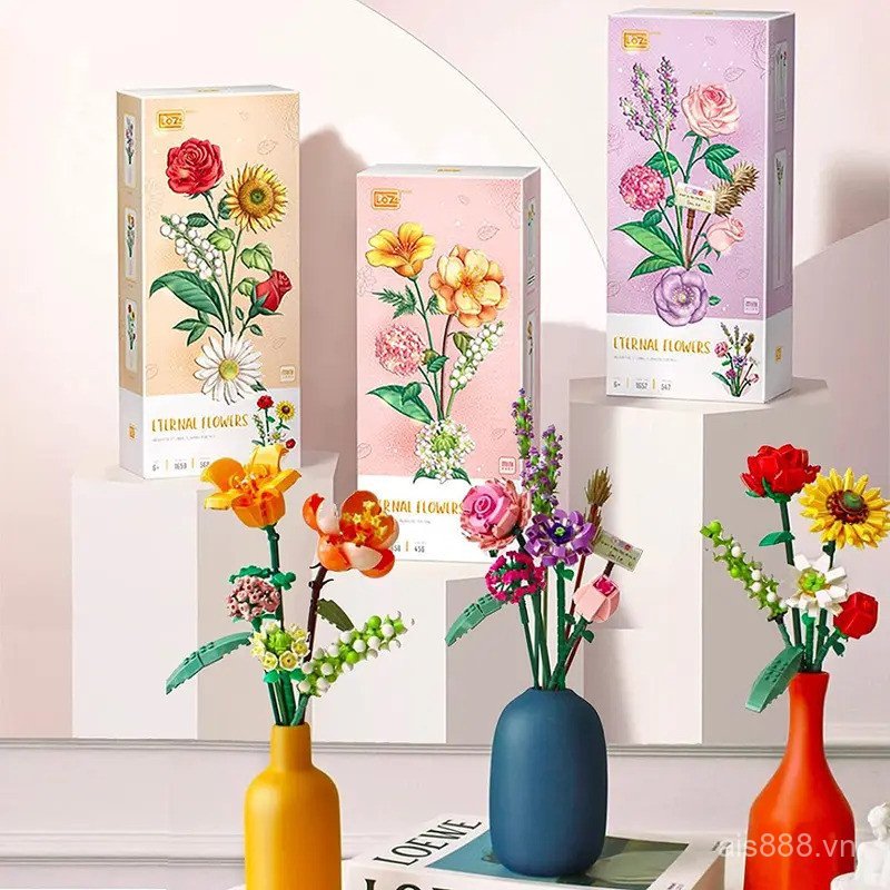 3IM6 Artificial Flowers Bouquet Building Blocks Set Mini Flowers Building Kits for Gifts DIY Buildin