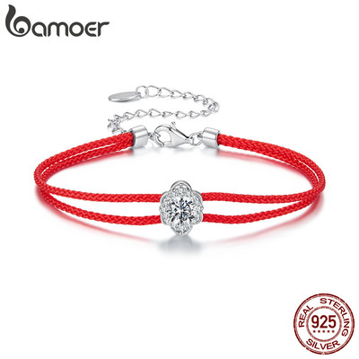 Bamoer Bạc 925 Moissanite Vòng Tay Dệt Đỏ Có Giấy Chứng Nhận Trang Sức Cho Nữ Quà Tặng