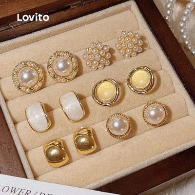 Lovito Bộ Trang Sức Ngọc Trai Cổ Điển Thanh Lịch Dành Cho Đám Cưới Bông Tai Thời Trang Hàn Quốc LFA114006