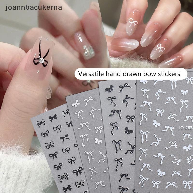 5D ngọt ngào Bow tự dính Nail Stickers Pink Black White Ribbon Kawaii DIY Nail Art