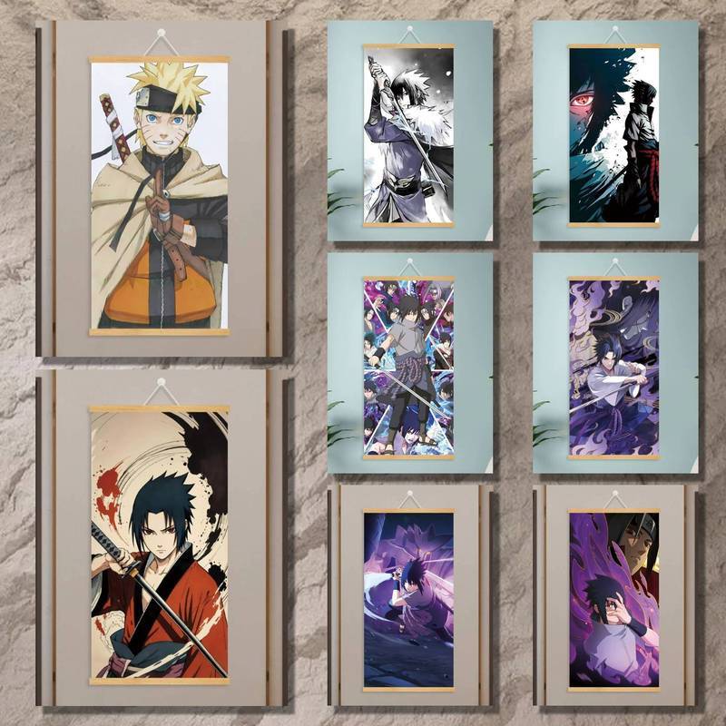 Naruto Uchiha Sasuke Itachi Obito Cuadros Anime Wooden Hanging Scroll Canvas Wall Art 21x30cm 30x40c