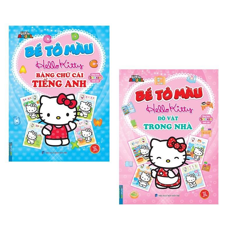 Sách - Bé Tô Màu Hello Kitty - Đồ Vật Trong Nhà + Bảng Chứ Cái Tiếng Anh - Combo 2 Cuốn - Tặng Kèm S