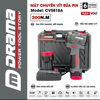  Máy chuyên vít búa pin DRAMA CV5818A Lực siết 200NM Tốc độ 3000 v p Tính năng thông minh Động cơ không chổi than 