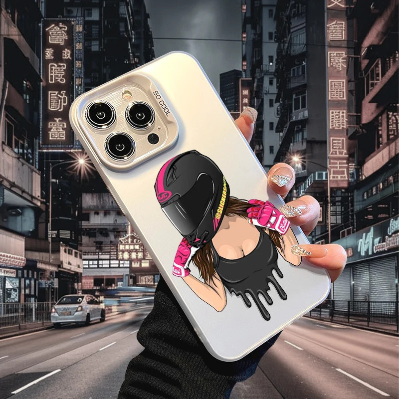 Ốp Điện Thoại Rider Girl Cho iPhone 17 AIR 16 15 14 13 Pro 12 11 Pro Xs X XR Max Laser Cứng PC + TPU