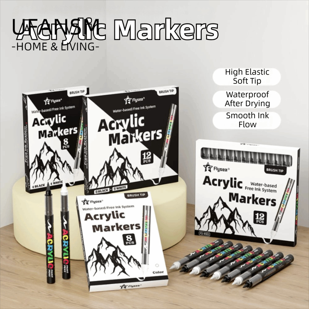 UFASM 8 Chiếc Bút Đánh Dấu Sơn Acrylic, Đầu Mềm Chống Thấm Nước Dung Tích Lớn Bút Đánh Dấu, Chất Lượ
