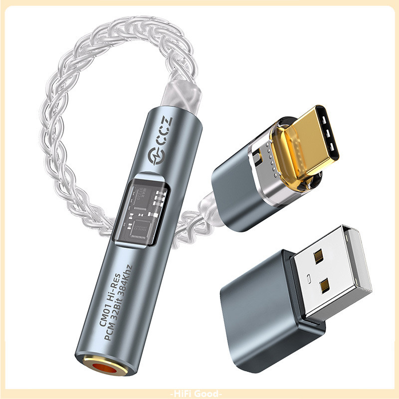 Cáp mạ bạc đồng pha lê đơn 8 lõi CXZ CM01 Bộ chuyển đổi âm thanh 8 lõi USD C sang 3,5 mm 32bit CX319