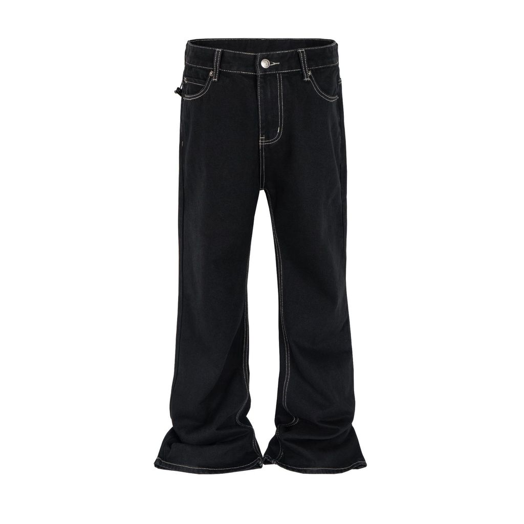 XSGS 25Summer new style distressed hem flared jeans, vintage American-style raw denim straight-leg p