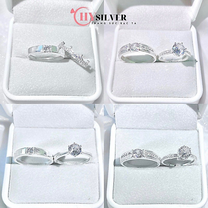 Nhẫn đôi bạc CHY SILVER đính đá bạc thật ND02