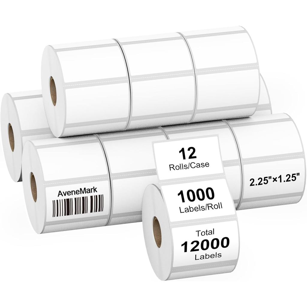 12 cuộn Nhãn nhiệt trực tiếp 2,25 "x 1,25" - Đục lỗ cho nhãn địa chỉ mã vạch - Nhãn vận chuyển bưu c