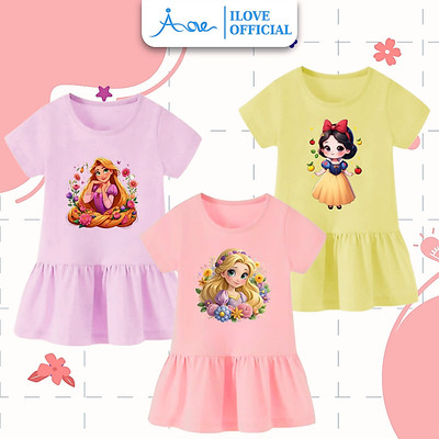 [MỚI] Váy ĐUÔI CÁ cộc tay cho bé gái AORE, Váy in hình CÔNG CHÚA DISNEY Bạch Tuyết, Tóc Mây chất cotton 8-35kg