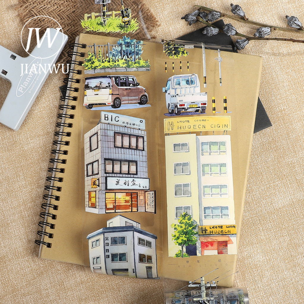 JIANWU 70mm * 5.48m Vintage Street House Cáp Phong Cảnh Phong Cảnh Chất Liệu Cắt Băng Thêu Sò PET Tạ