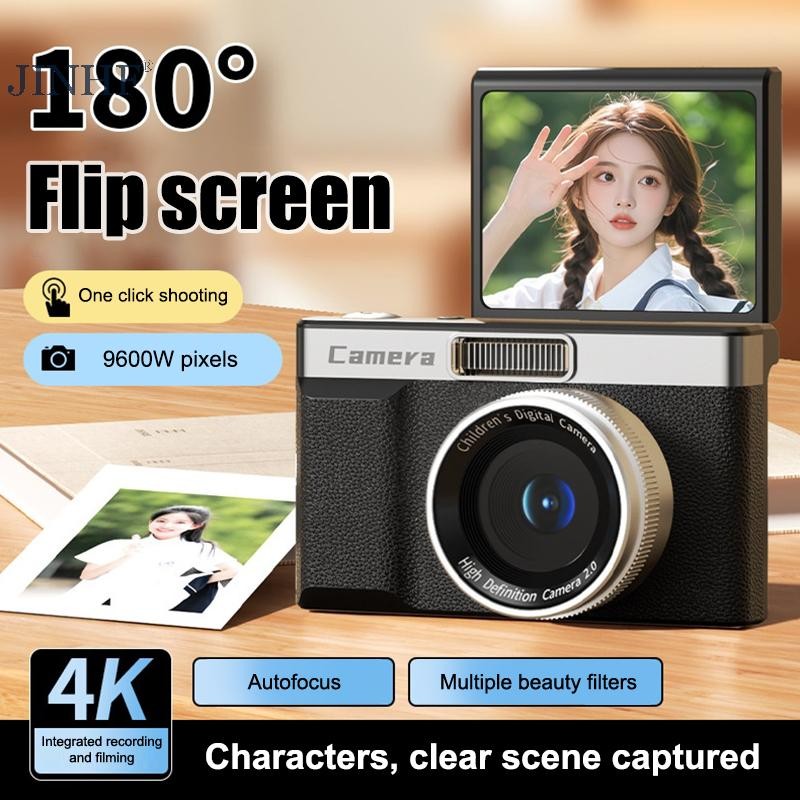 Máy ảnh kỹ thuật số JINHF CCD Travel 180°Màn hình lật Selfie Camara 96MP Tự động lấy nét 8X Zoom Ent