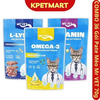 Combo 36 Gói Pate Cho Mèo Mr Vet 70g - Thức Ăn Ướt Dinh Dưỡng Cho Mèo Bổ Sung Omega-3, L-Lysine - KPETMART
