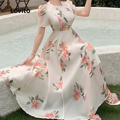 Đầm nữ Lovito xuân hè dây kéo in hoa lễ hội phong cách thường ngày L146LD101