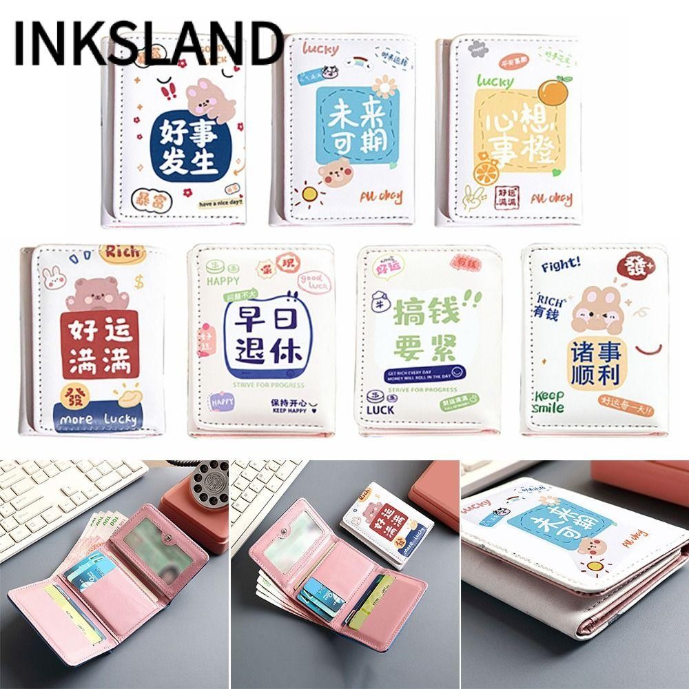 INKSLAND 3 Gấp Ví, 1 Khe Cắm Tiền Giấy Da Ngắn Gấp Ví, 1 Hình Dễ Thương 7 Khe Cắm Thẻ Tiền Xu Ví Quà