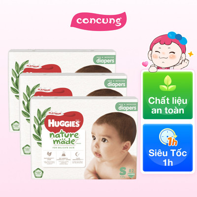 Combo 3 Bỉm tã dán Huggies Platinum Nature Made size S 82 miếng (4-8kg) - concung