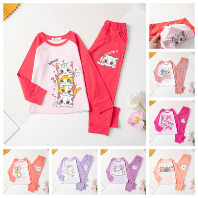 Bộ thun cotton bo gấu, Bộ thu đông dài tay bé gái LITIBABY size 4 đến 12 tuổi