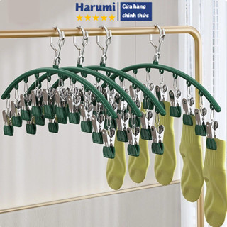 Móc 10 Kẹp INOX Có Bọc Nhựa Treo Quần áo Trẻ Em, Khăn, Kẹp Phơi Quần Áo Trùm Nhiều Khuy Chống Rơi, Móc Phơi Tất