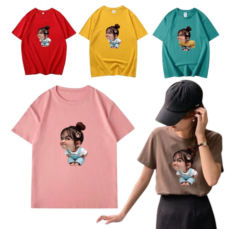 FF.fashion Áo thun cổ tròn tay ngắn In hình hoạt hình dễ thương cho bé gái Vải thoải mái có sẵn nhiề