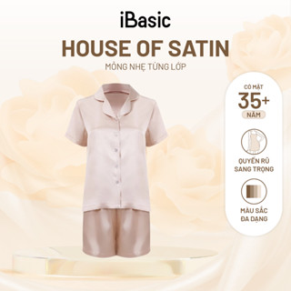 Đồ bộ mặc nhà nữ iBasic lụa satin áo tay ngắn quần đùi HOMW056
