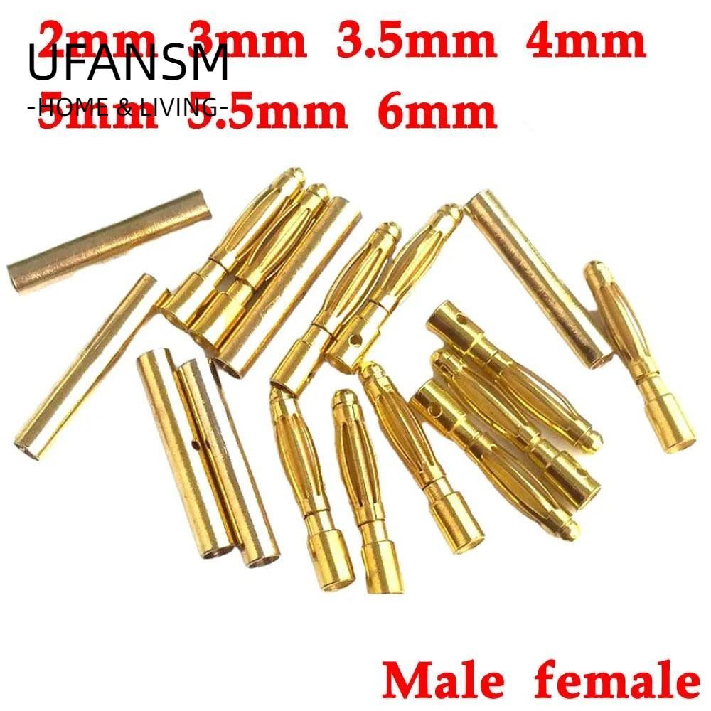UFASM Banana Male Female Connector, Bộ phận pin RC Pin chất lượng cao Đầu cắm chuối đạn mạ vàng, 2mm